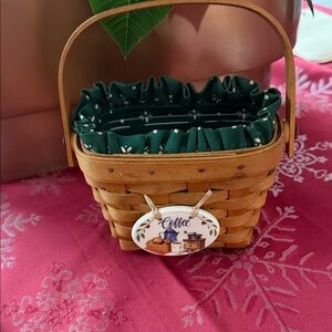 Longaberger Handwoven Basket with Natural Finish with ceramic coffee sign 6 x 4